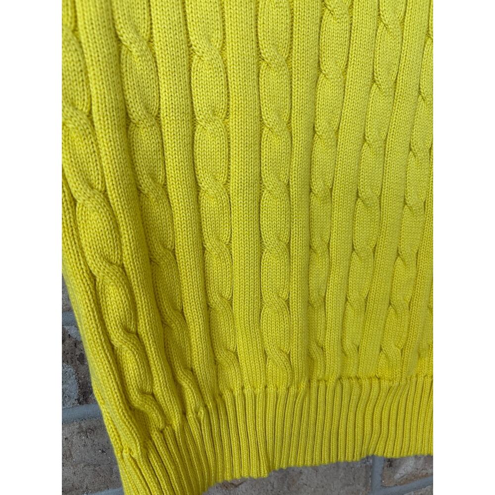 Polo Ralph Lauren Yellow Cable Knit Sweater 100% Cotton Sz SMALL Blue Logo Women - Picture 3 of 6